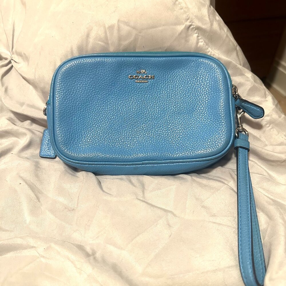 Coach Blue Leather Double Zip Wristlet